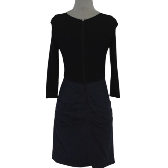 Alice & Olivia - Black & Blue Draped ruched career Classic Zip short Dress Sz 6 - Picture 6 of 9